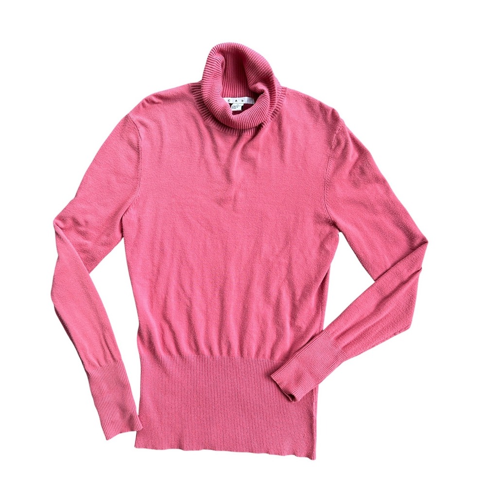 Cabi Turtleneck Sweater Womens Medium Pink Long Sleeve Ribbed Style 344 Good